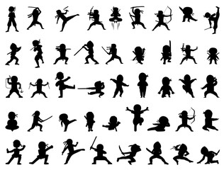Ninja characters silhouette vector art white background © Shabana