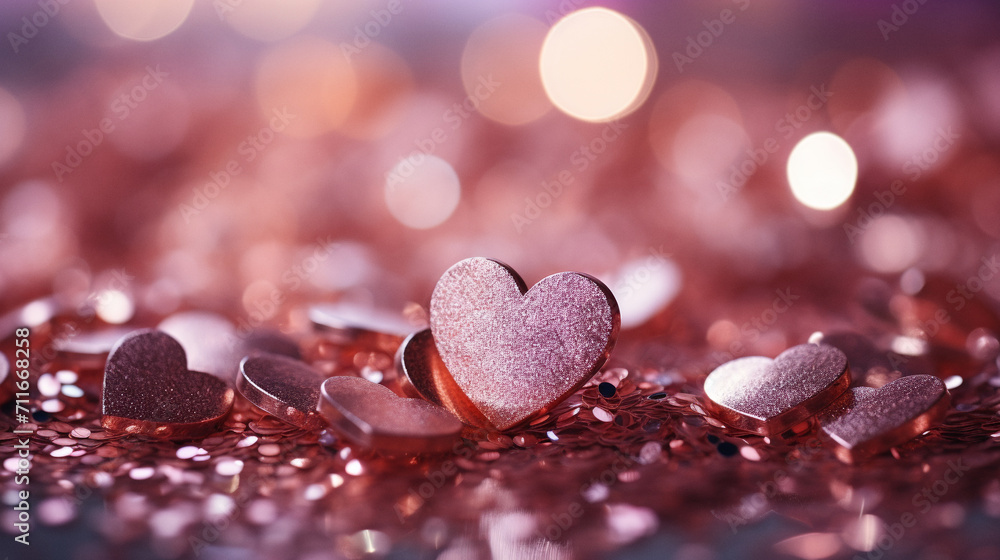 Canvas Prints hearts on gold glitter background with bokeh effect. valentine's day concept. generative ai