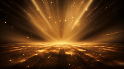 Abstract golden background with rays and bokeh effect, abstract background. 3d rendering.  Generative AI