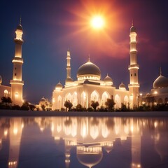Fototapeta na wymiar Ramadan muslim Islamic festive mosque at night