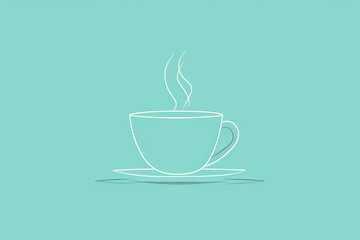 Obraz premium Steaming cup line art on teal background