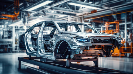 Fototapeta premium Energy-efficient machinery and lighting in a modern car manufacturing plant