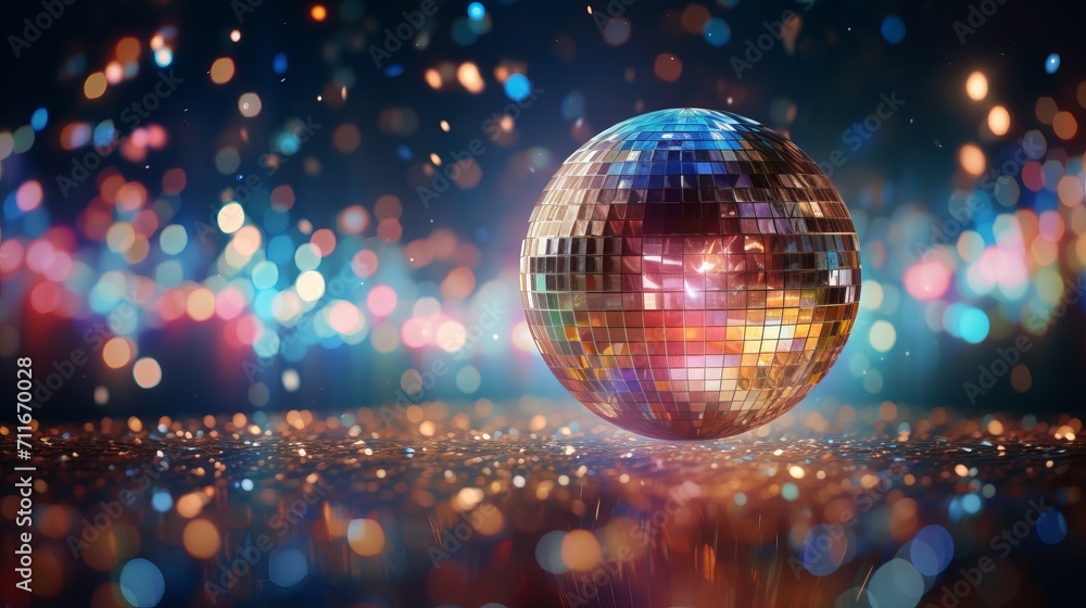 Aufkleber enchanting bokeh effect from disco ball with dazzling array of colorful lights on dance floor