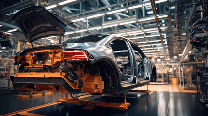 Energy-efficient machinery and lighting in a modern car manufacturing plant