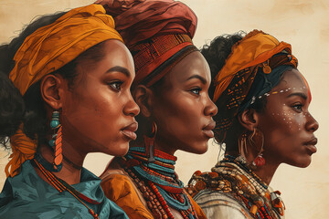 African World Heritage Day, black women of Africa, celebrate honor to ancestors, culture identidy and history - obrazy, fototapety, plakaty