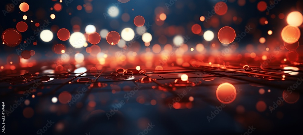 Aufkleber blurred bokeh effect with glowing tech symbols and futuristic visuals in bright colors