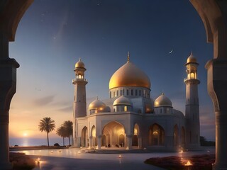 Ramadan muslim Islamic festive mosque at night 