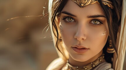 Woman in the Goddess Ancient Mesopotamia Beauty Style - Beautiful Goddess Girl Background created with Generative AI Technology - obrazy, fototapety, plakaty
