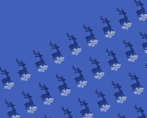Banner with a pattern of deer silhouette on a blue background. A place for your text.