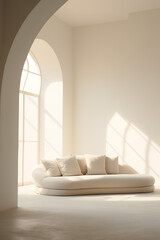 interior design, sofa in modern living room with light from window