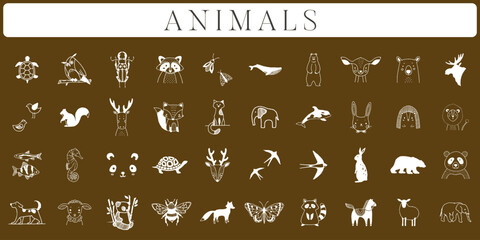 Animals handdrawn elements, Animal illustrations, Drawings, WIld, Tattoo design, Birds, Deer, Collection, Set