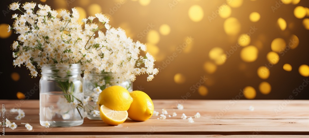 Poster minimalistic and colorful blurred spring background in yellow tones for product placement