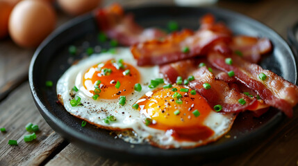 Close-up of breakfast with eggs and bacon