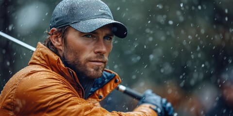 Portrait of gentleman golfer holding a golf club on field