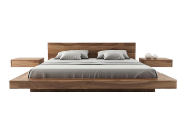 Fototapeta na wymiar Wooden Headboard Bed and Nightstand