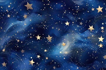 Fototapeta na wymiar Cobalt magic starry night. Seamless vector pattern with stars texture marble