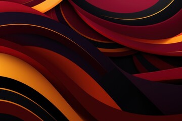 Colorful animated background, in the style of linear patterns and shapes, rounded shapes, dark ruby and gold, flat shapes