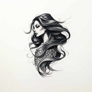 Mermaid tattoo design. Generative AI