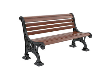 Classic Wooden Park Bench With Ornate Cast Iron Legs Isolated
