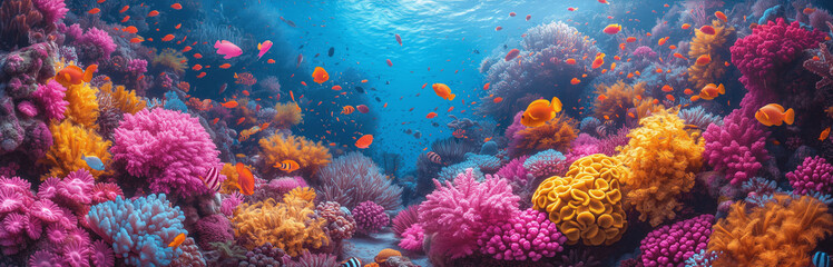 Fototapeta na wymiar the vibrant colors and intricate patterns of coral reefs can be visually appealing. The biodiversity of marine life.