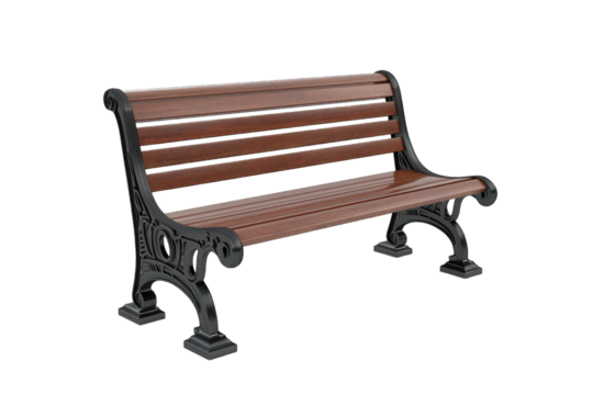 Classic Wooden Park Bench With Ornate Cast Iron Legs Isolated