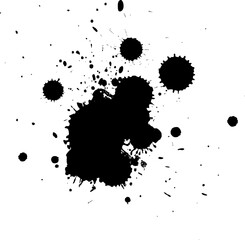 black dropped ink splatter splash grunge graphic style element on white background