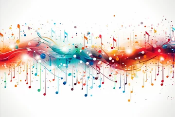 Foto op Canvas Colorful abstract musical background with neural network flying music notes on white backdrop © Ilja