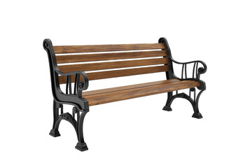 Classic Wooden Park Bench With Ornate Cast Iron Legs Isolated