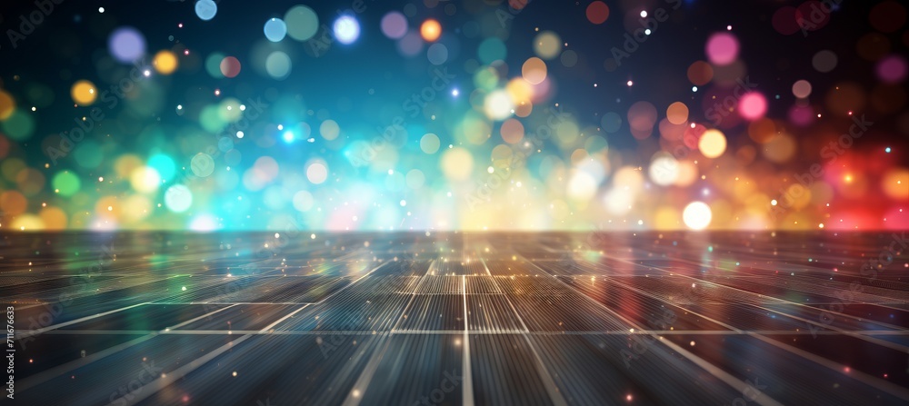 Poster shimmering bokeh backdrop with bright digital circuit patterns in technological theme