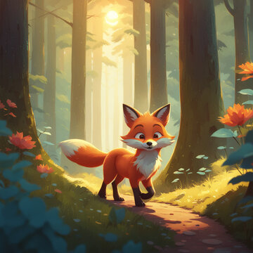 Cute fox standing in nature forest