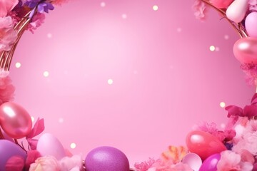 Spring Blossoms. Top View with Pink Background, Copy Space