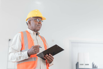  male construction engineer worker project manager with tablet pc at an indoors building site.