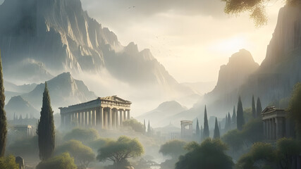 An ancient greek ruins in the mountains - obrazy, fototapety, plakaty