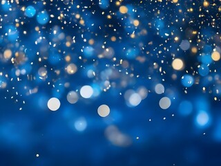 This image shows a blue and gold bokeh background. The background is soft and diffused, creating a dreamy and festive atmosphere.
