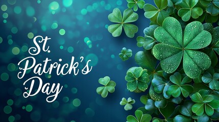 A banner written with ST Patricks day with clover leaves, Generative AI. - obrazy, fototapety, plakaty