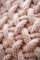 Pink knitted fabric as a background, closeup. Soft focus