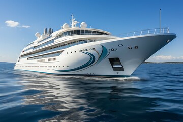 Luxury white cruise ship on the deep sea