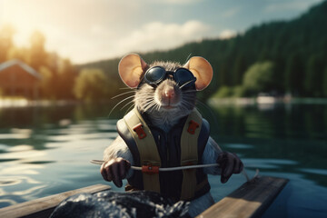 mouse with swimming goggles - obrazy, fototapety, plakaty