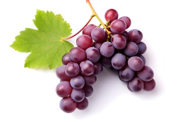 Red grape with leaf on white background