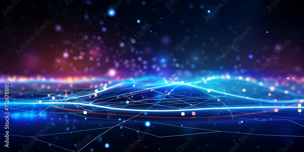 Poster Smartphone with abstract network connection on blue background.