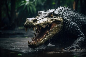 Angry crocodile at Saigon zoo - obrazy, fototapety, plakaty