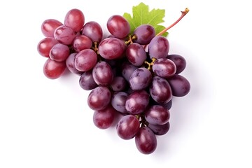 Red grape with leaf on white background