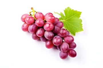 Fototapeta premium Bunch of red grapes with leaf isolated on a white background