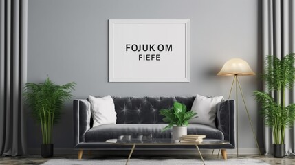 Mockup frame in living room interior 3d render.Generative AI