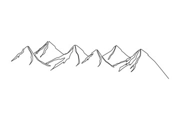 Naklejka premium mountain range continuous One line drawing. Simple line drawing of mountains and sun. Modern one line nature illustration 