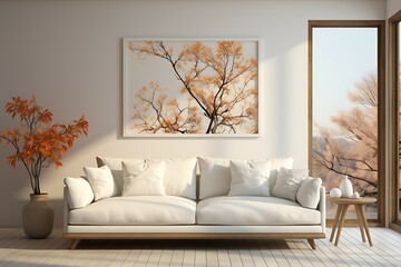Interior design modern living room with white sofa 3d render image