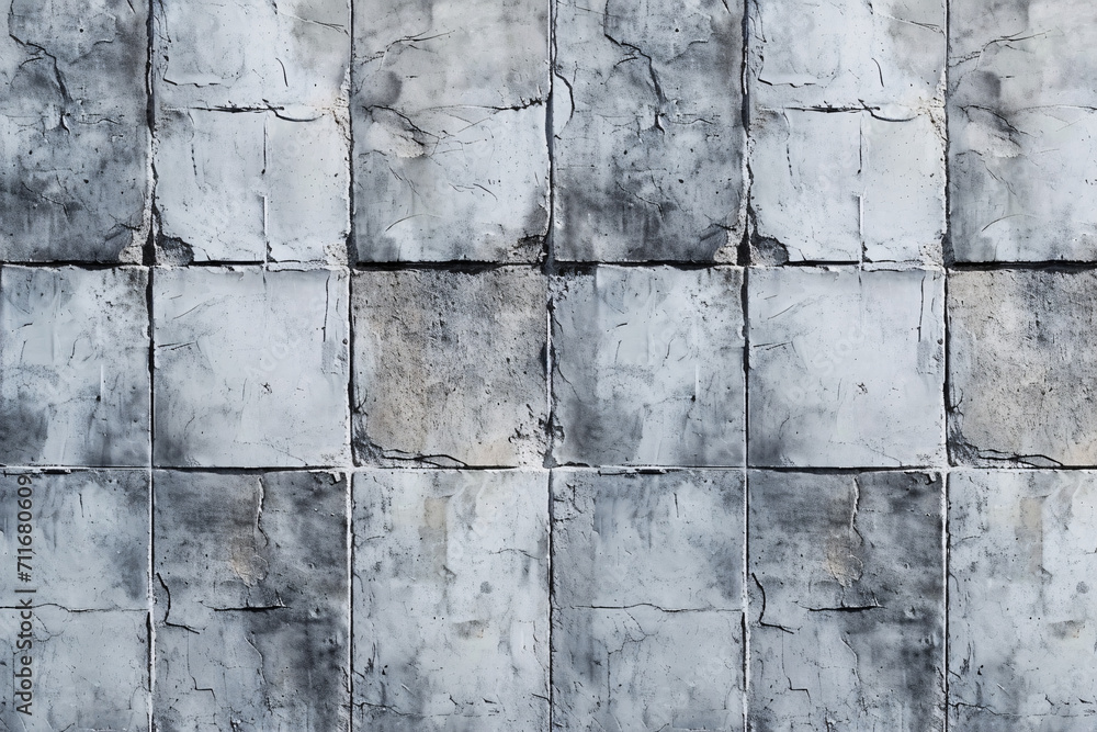 Poster old stained grey concrete wall with block pattern