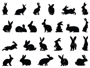 Rabbit silhouette vector art white background - obrazy, fototapety, plakaty