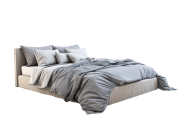 Bed With Gray Comforter and Pillows