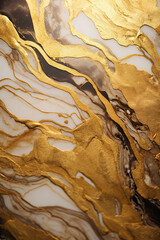 Gold and black abstract background. Liquid marble pattern with golden streaks.